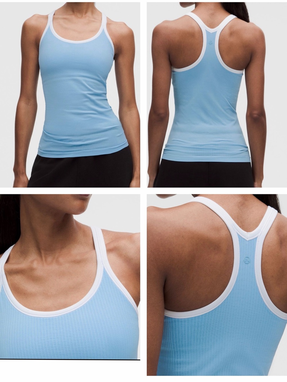 lululemon athletica Ribbed Racerback Tank in Light Blue with White Trim